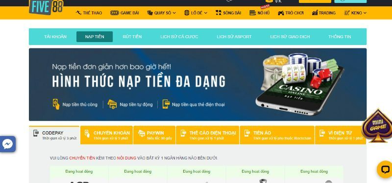 Người chơi cần đăng nhập để gửi tiền Five88